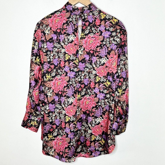 Zara High Neck Floral Print Long Sleeve Satin Blouse Top Women’s Size Small - Picture 9 of 10
